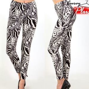 Plus Size Soft Black Animal Print Leggings